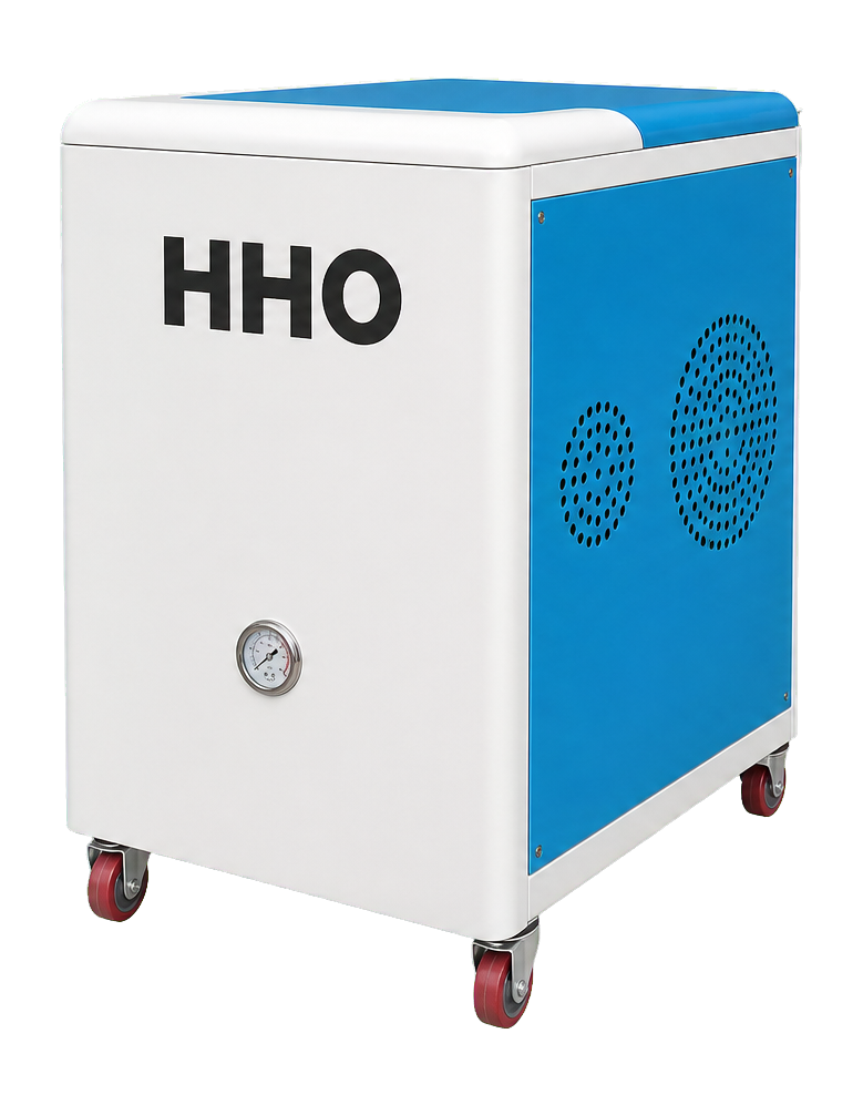 Recreación del equipo HHO blanco y azul basada en la unidad real de referencia